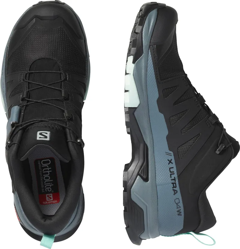 Salomon Womens X Ultra 4 GTX Hiking Shoes -  Black-Stormy Weather-Opal Blue-5